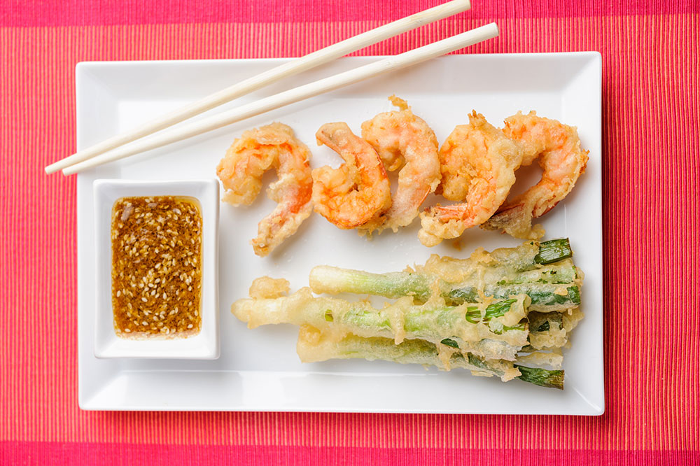 Prawn or Broccoli Tempura with Wasabi, Tamari & Sesame Dipping Sauce