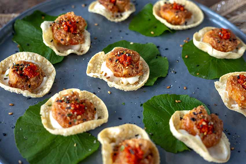 Miso Prawn Poppadoms with Yuzu Kosho
