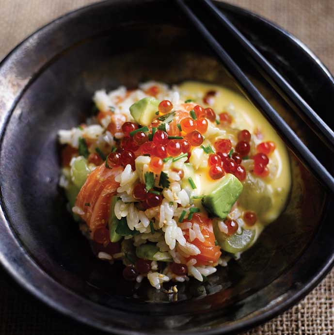Salmon Chirashi on Sushi Rice with Wasabi Mayonnaise