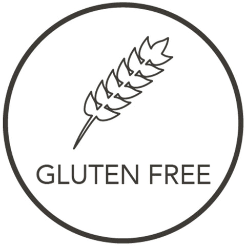 A simple black outline of a wheat stalk inside a circle with the words GLUTEN FREE written below the image.