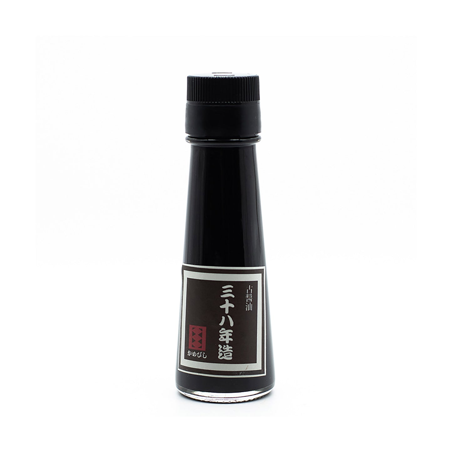 A 55ml glass bottle of 38 Year Aged Soy Sauce, featuring a black screw cap and Japanese label, photographed against a plain white background.