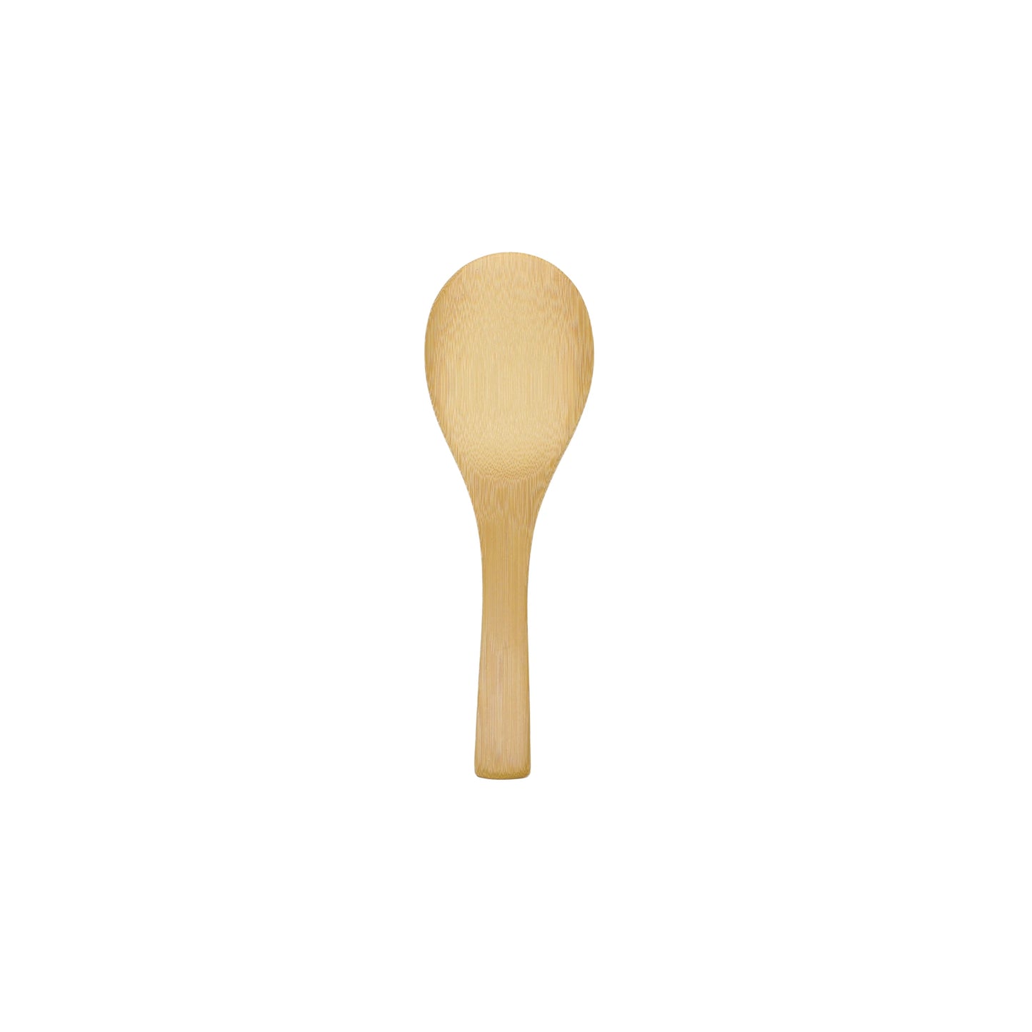 The Bamboo Rice Spatula, made from natural bamboo with a rounded bowl and short handle, is shown centered on a plain white background.