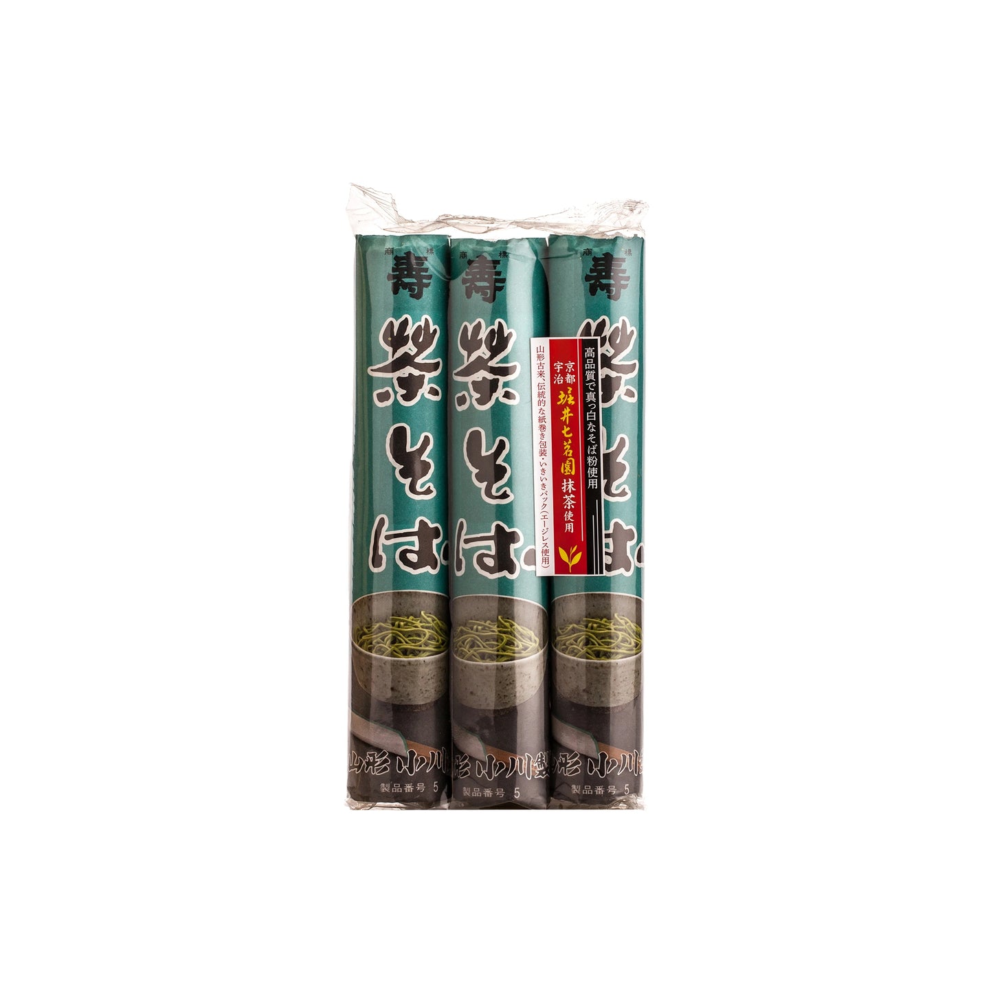 Three packs of Buckwheat Noodles with Matcha (3 x 160g) in green packaging with white and black text, featuring an image of cooked noodles in a bowl on the front.