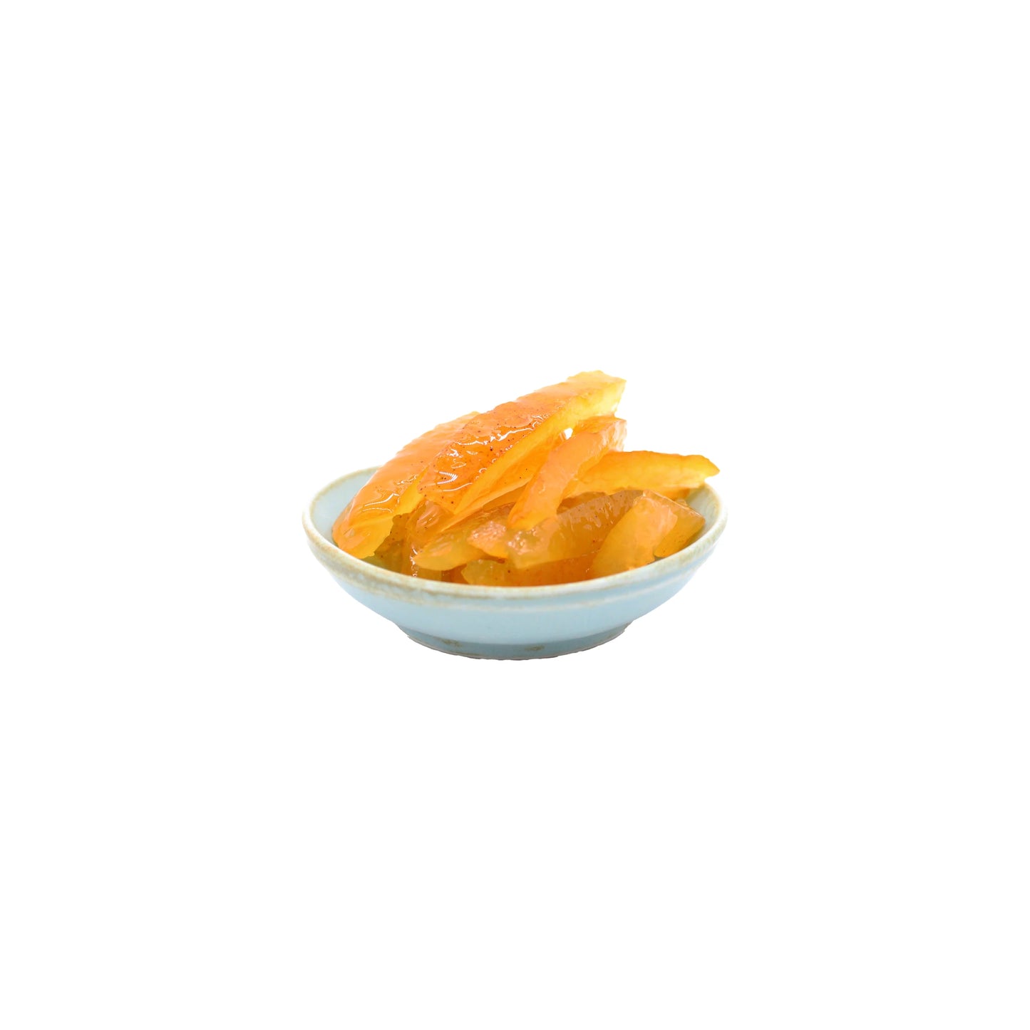A small blue dish with peeled grapefruit slices, served with Candied Yuzu Peel In Syrup - 250g for a hint of Japanese sweets charm.