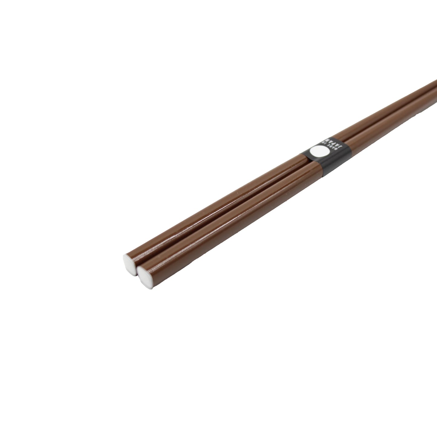 Chopsticks - Chestnut Brown: A pair of lacquered brown chopsticks with white tips and a black band near the top from Zumi Workshop, shown on a white background.