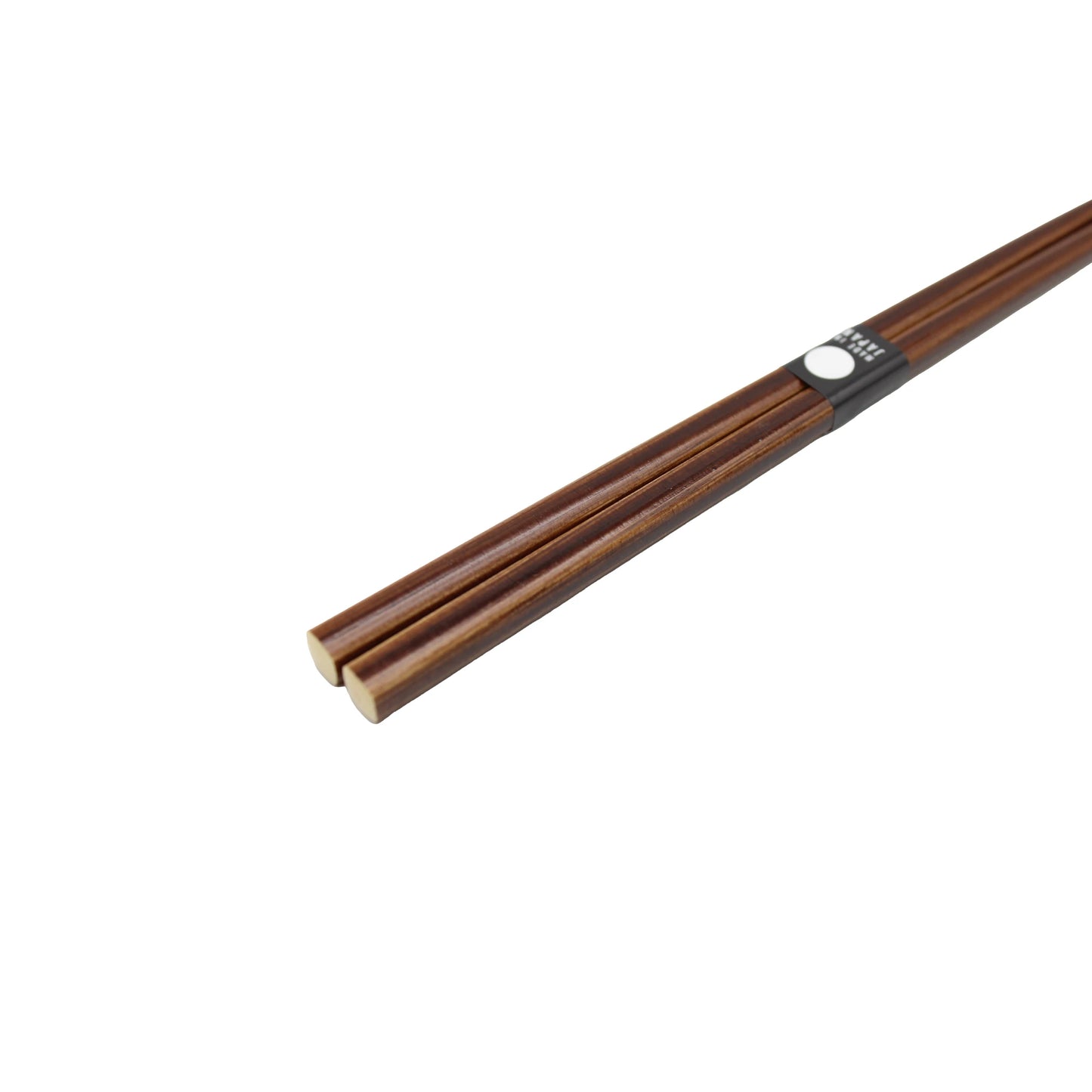Chopsticks - Dark Bamboo: A pair of dark bamboo chopsticks made with traditional lacquerware techniques, featuring a black and white label near the top, shown isolated on a white background.