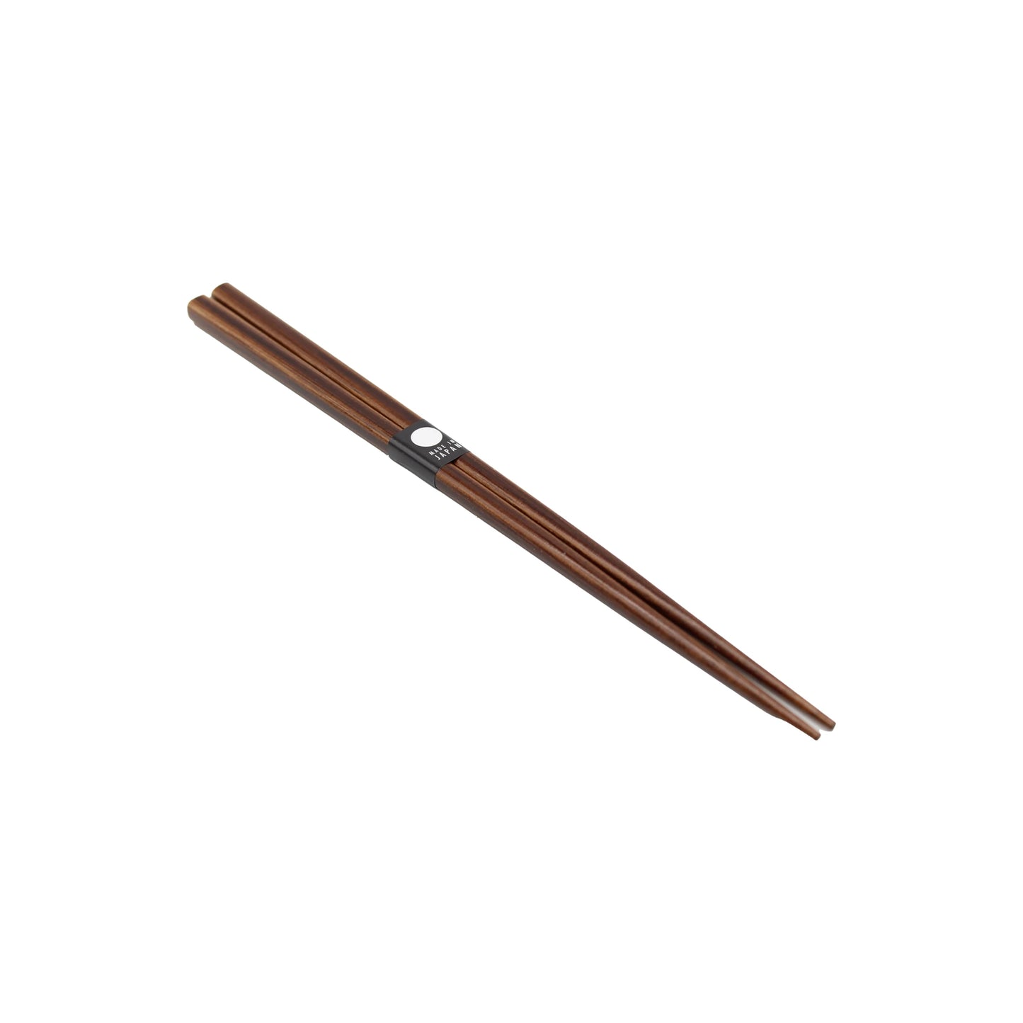 Chopsticks - Dark Bamboo: A pair of dark bamboo chopsticks crafted with lacquerware techniques, featuring a black and white label wrapped around the top, displayed on a white background.