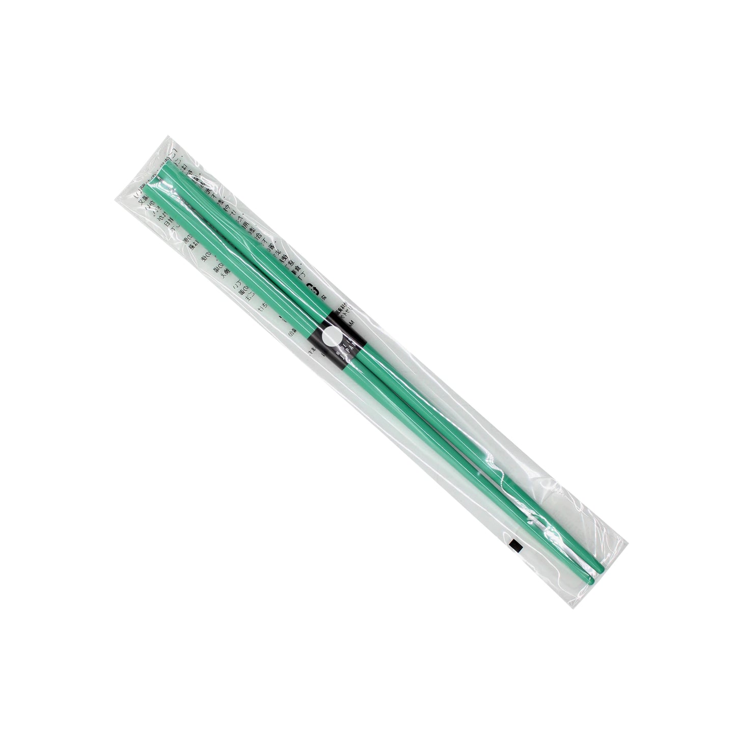 Mint green and white chopsticks, inspired by the precision of Japanese lacquerware, are displayed in transparent plastic packaging on a white background.