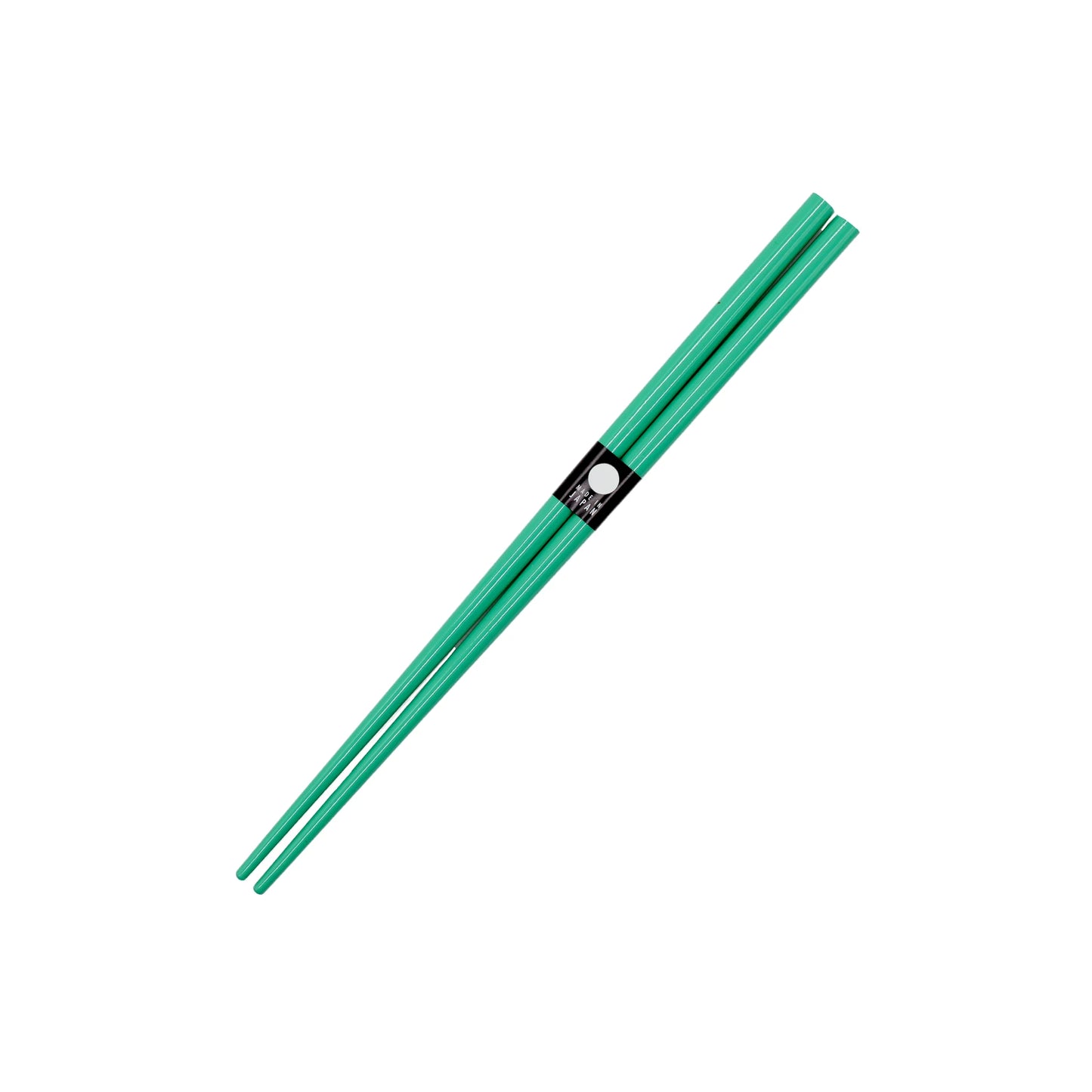 A pair of Chopsticks - Mint Green and White, featuring a black and white label, inspired by traditional Japanese lacquerware, displayed on a white background.