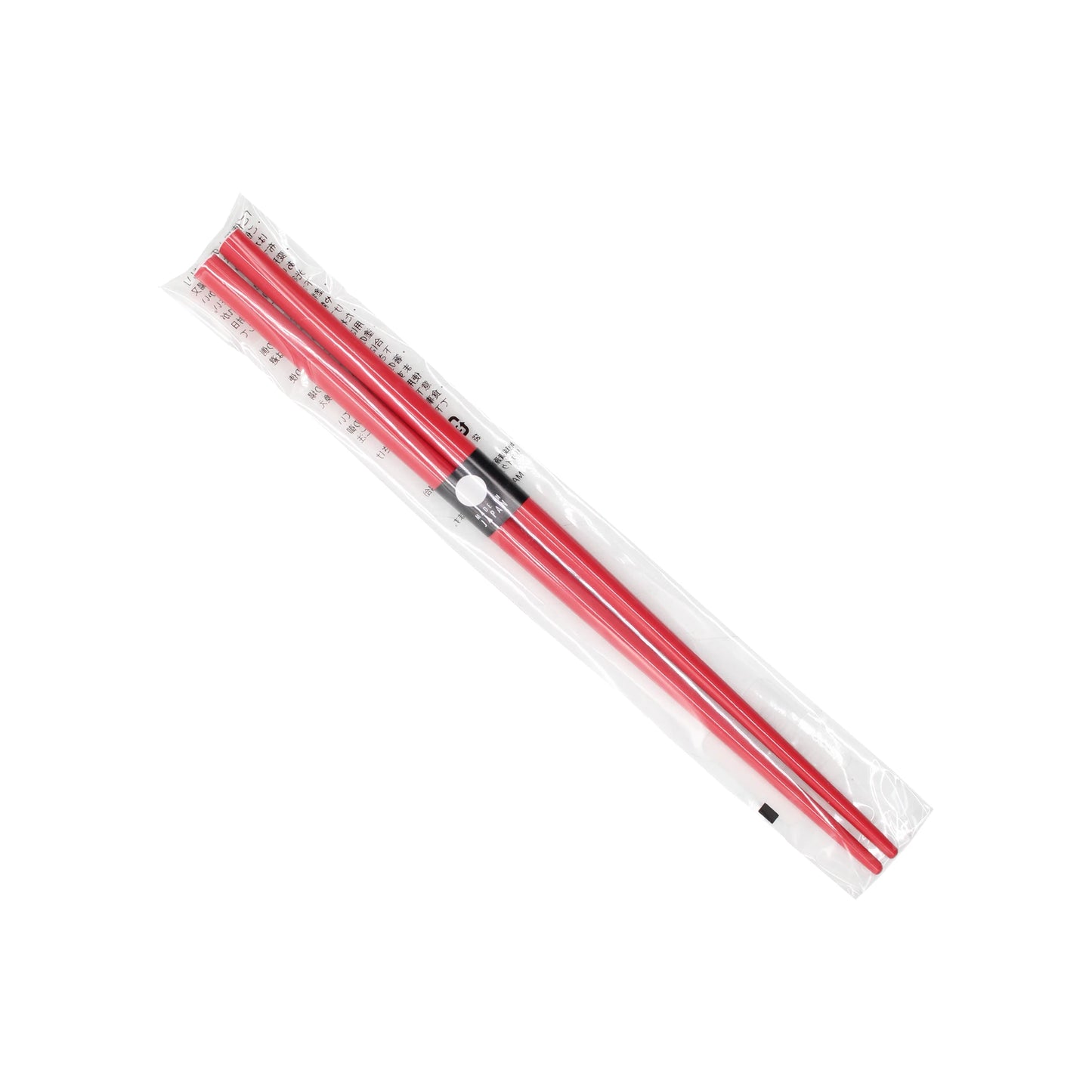 A pair of Chopsticks - Watermelon Red in a clear plastic wrapper with printed text, crafted in the traditional style of Fukui, Japan.