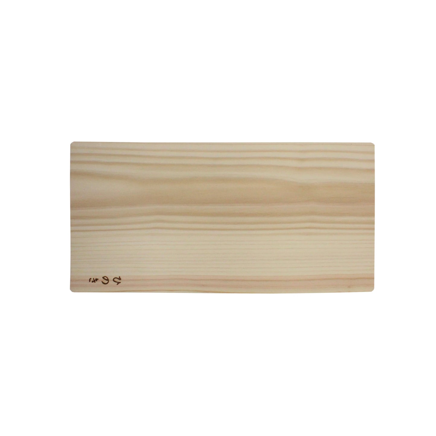 The Cypress Hinoki Cutting Board features a rectangular shape, light color, subtle grain patterns, and a small lower-left marking—an elegant display of Japanese craftsmanship.