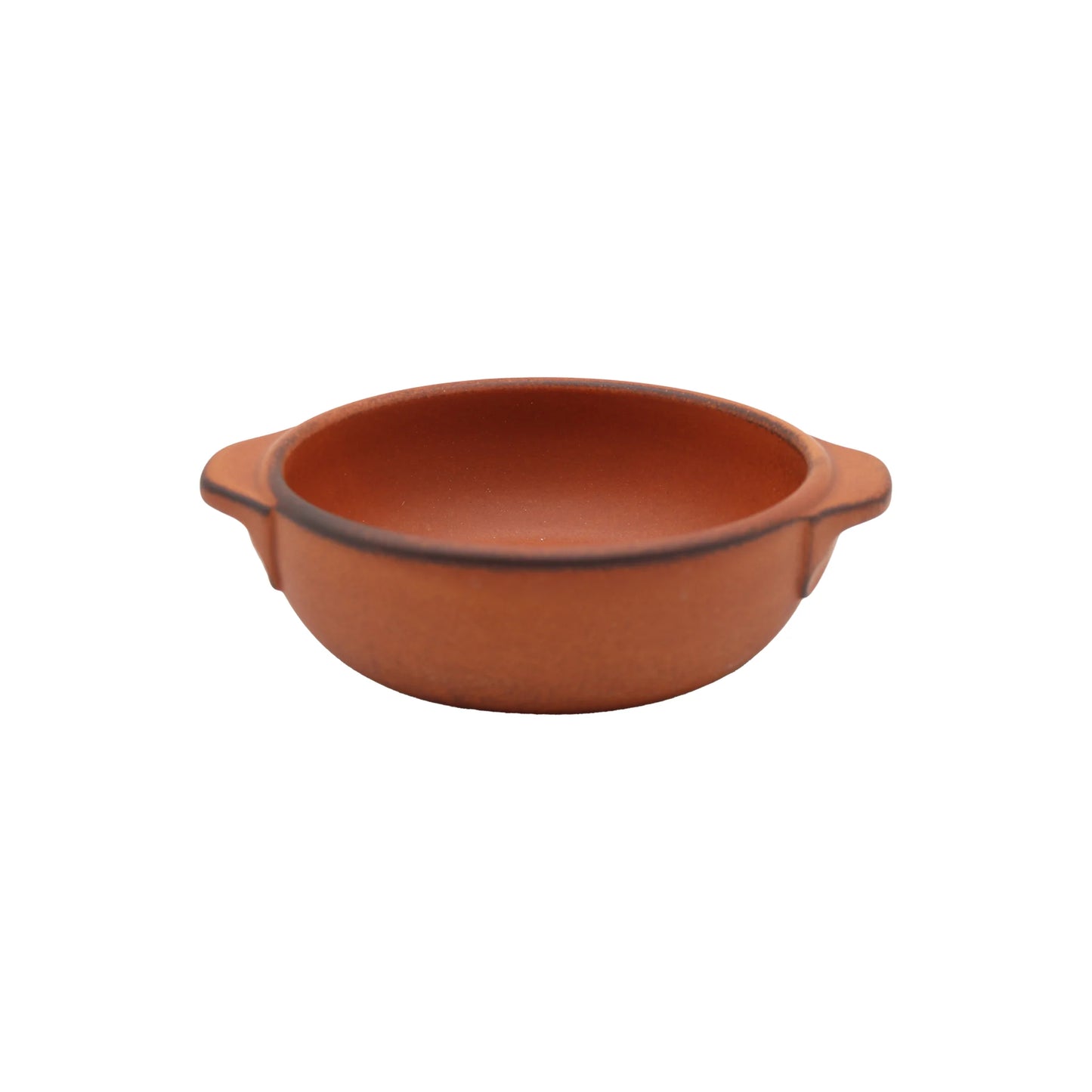 The Donabe Pot - Orange is a round, shallow pot with two small handles, featuring Japanese craftsmanship in a rustic orange finish, displayed on a plain white background.