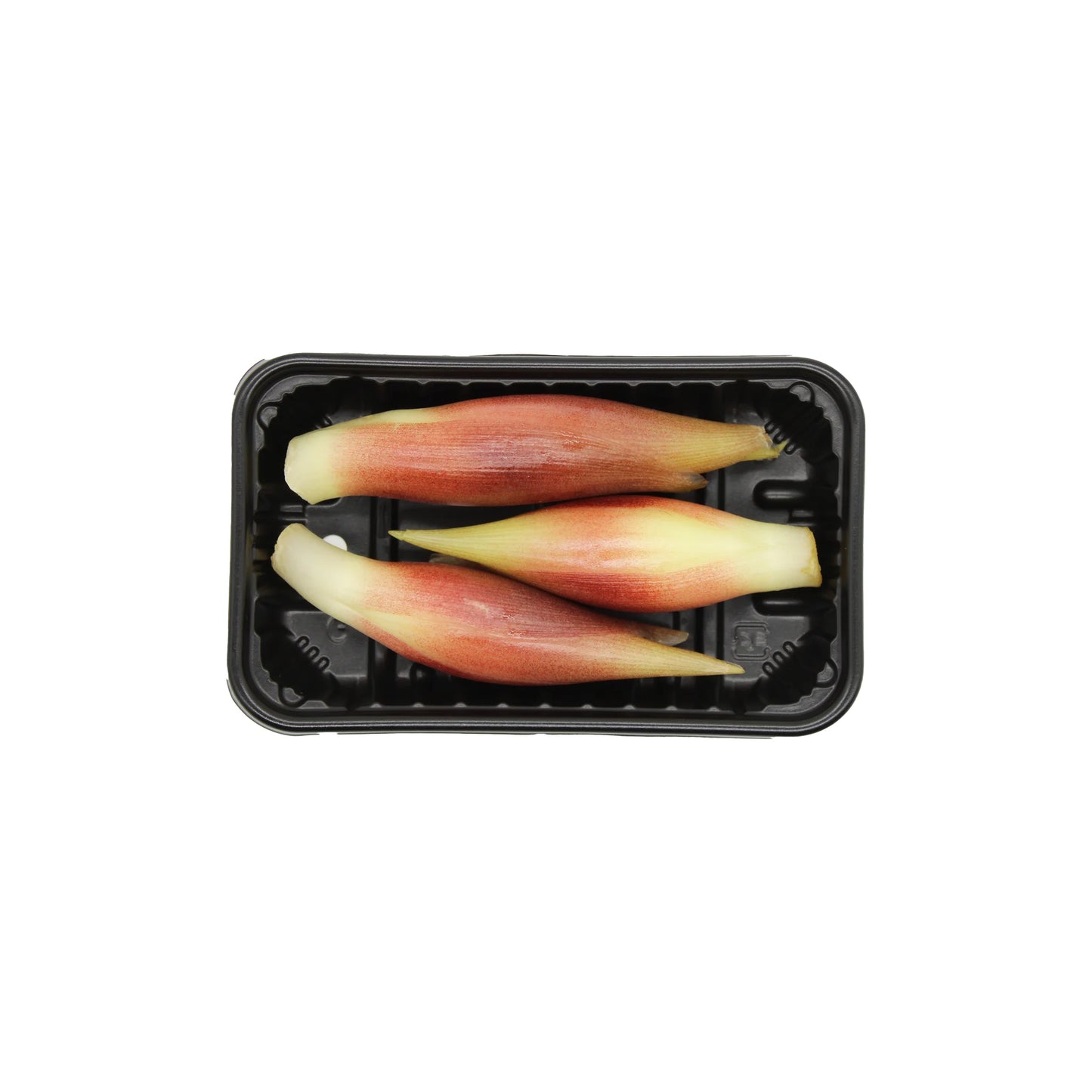 Fresh Myoga Japanese Ginger Buds 50g, a popular ingredient in Japanese cuisine, displayed in a black plastic tray on a white background.