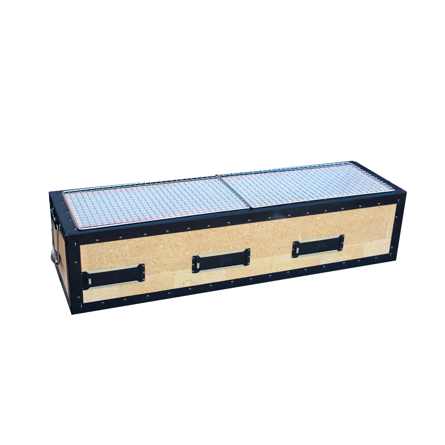 The Konro Grill, Table Barbecue - 77cm is a long rectangular grill with a wire mesh top, metal edges, and side and front handles—perfect as a Japanese charcoal grill for authentic cooking.