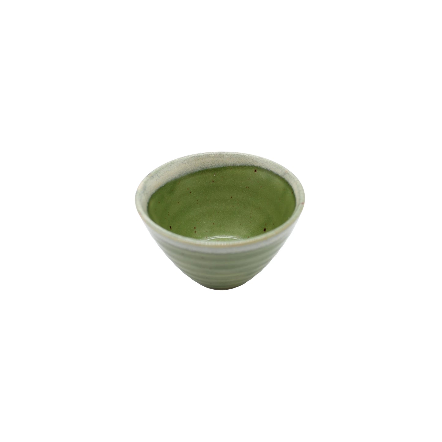 The Sencha Tea Cup - Mountain Green is a small, round, green ceramic cup with a slightly flared rim, photographed against a plain white background.