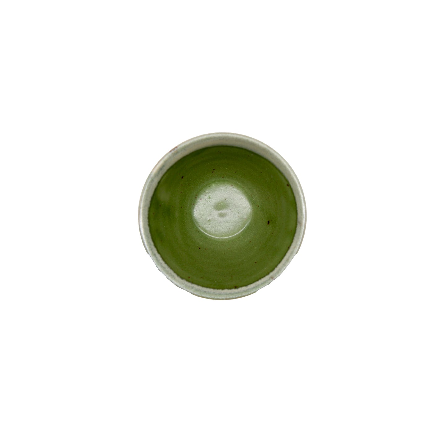 The Sencha Tea Cup - Mountain Green is a small, round ceramic bowl with a green glaze, resembling a traditional Japanese teacup, shown from above against a plain white background.