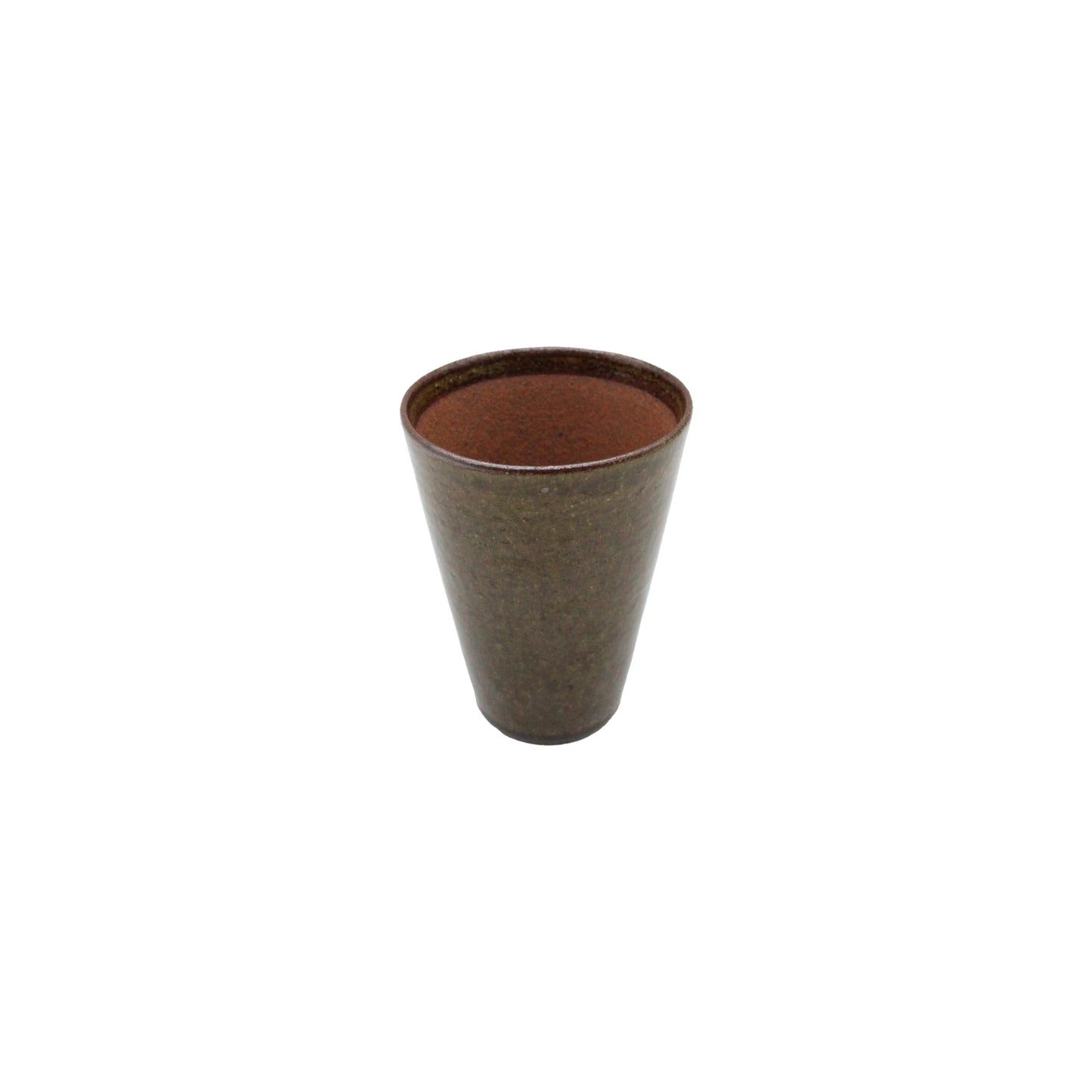 The Iga Clay Beer Mug - Large Green - 250ml features a slightly flared rim, perfect for enjoying your drinks foam head, and is shown on a white background.