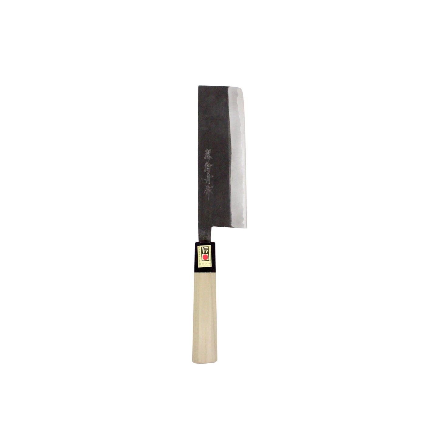 The Nakiri Knife For Vegetables Black Forged - 165mm features a rectangular blade and a light wooden handle, displayed on a white background.