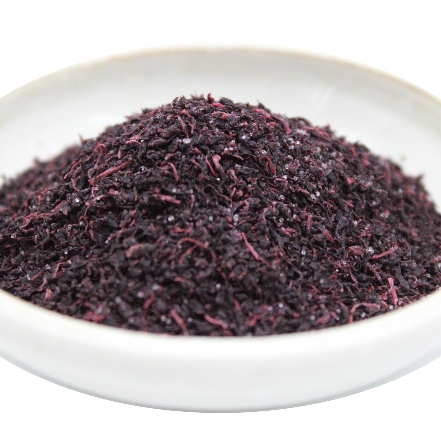 A small white bowl filled with Red Shiso Furikake Tanaka (22g), dried purple seaweed flakes often used in Japanese cuisine or as a topping.
