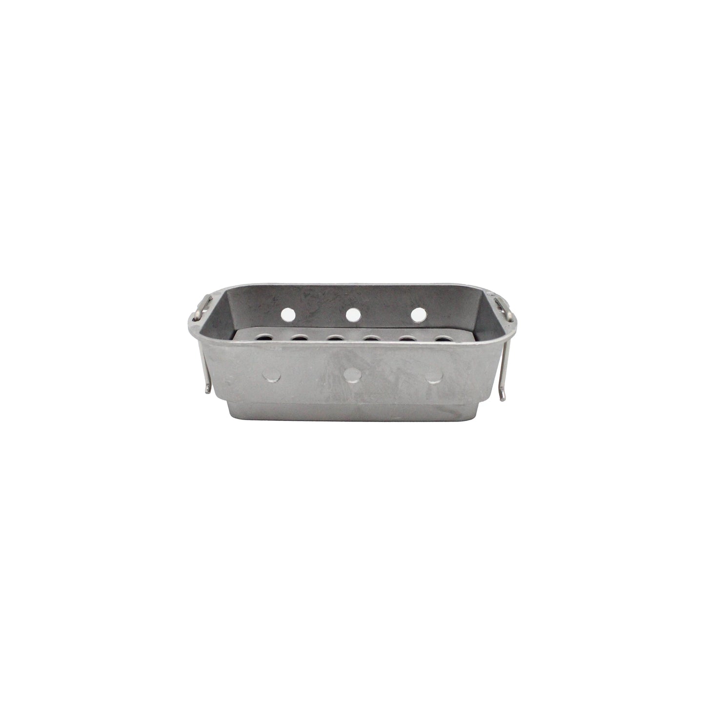 Replacement Charcoal Chamber for 24cm Aluminium Konro, rectangular with rounded corners and multiple circular holes, designed for Japanese-style barbecue, shown from the front on a white background.