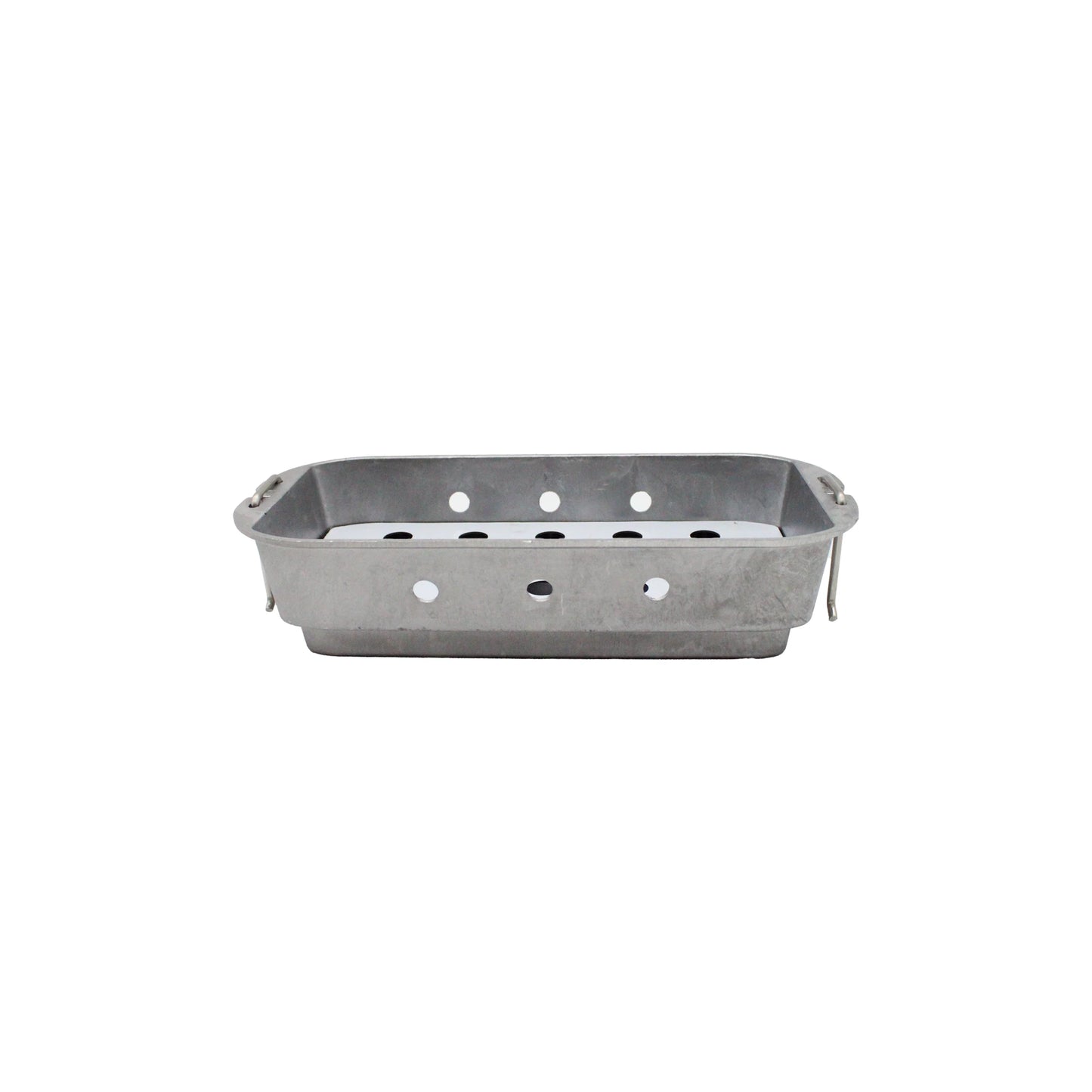 Replacement Charcoal Chamber for 36cm Aluminium Konro: Rectangular metal tray with rounded corners and ventilation holes, ideal as a replacement part for authentic Japanese-style barbecue grills. Shown on a white background.