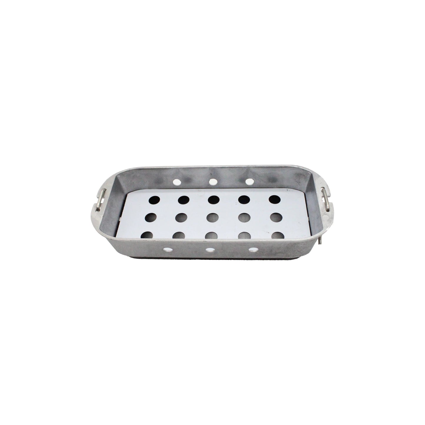 The Replacement Charcoal Chamber for 36cm Aluminium Konro features a rectangular aluminum design with side handles and a removable perforated tray, ideal for Japanese-style barbecue or as a replacement part.
