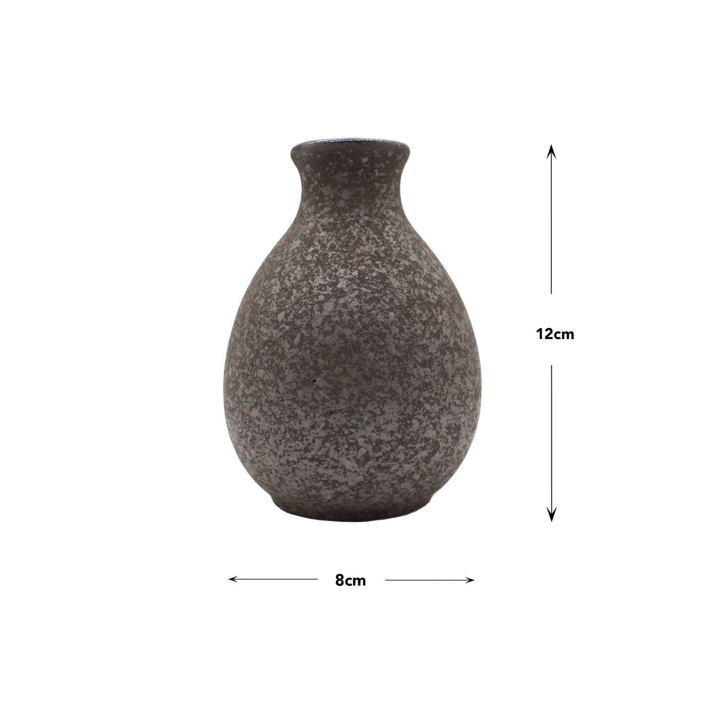 The Sake Carafe - Earth is a brown speckled Minoyaki porcelain piece inspired by Japanese tradition, featuring a round base, narrow neck, and measuring 12 cm high by 8 cm wide.