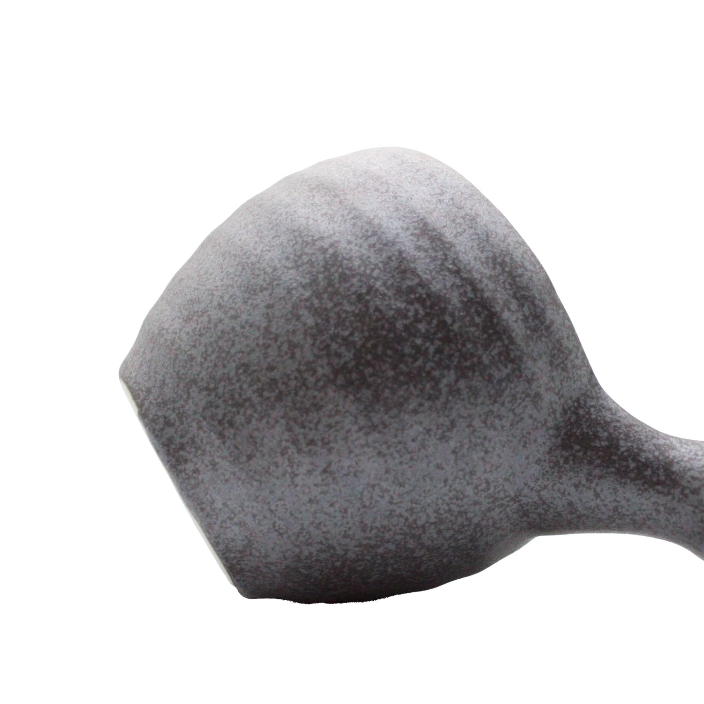 A close-up of a gray, speckled Minoyaki Tetsu Sake Carafe with a textured surface, crafted in Gifu Prefecture, set against a white background.