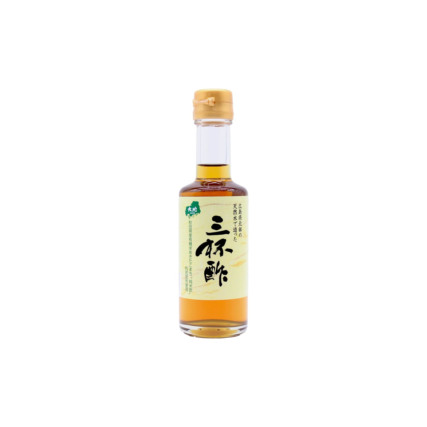 A small glass bottle with a golden cap contains 180ml of Sanbaizu Bonito Dashi Vinegar, featuring a light amber liquid and a Japanese label with black and green text.