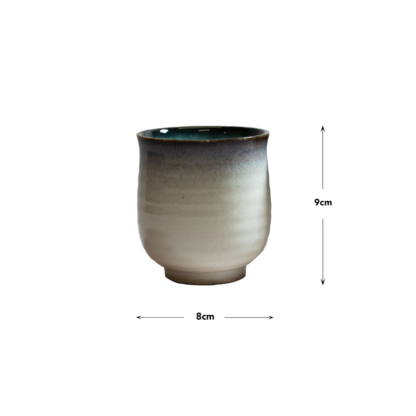 The Tea Mug - Sky Blue, a Minoyaki porcelain Japanese mug with a gradient design, measuring 9 cm tall and 8 cm in diameter, is displayed against a plain white background.