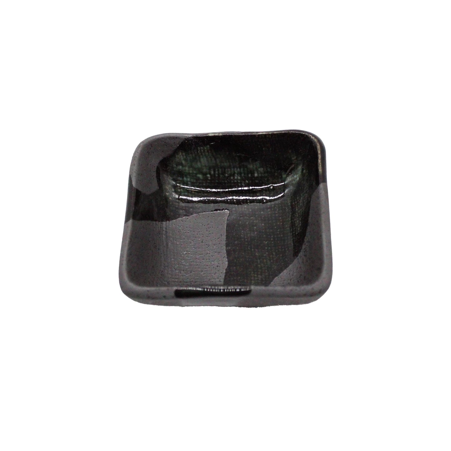 The Soy Sauce Dish - Mino Craft Green and Grey features a square shape with a glossy finish, inspired by Japanese wabi-sabi. This Minoyaki-ware dish is photographed against a white background.