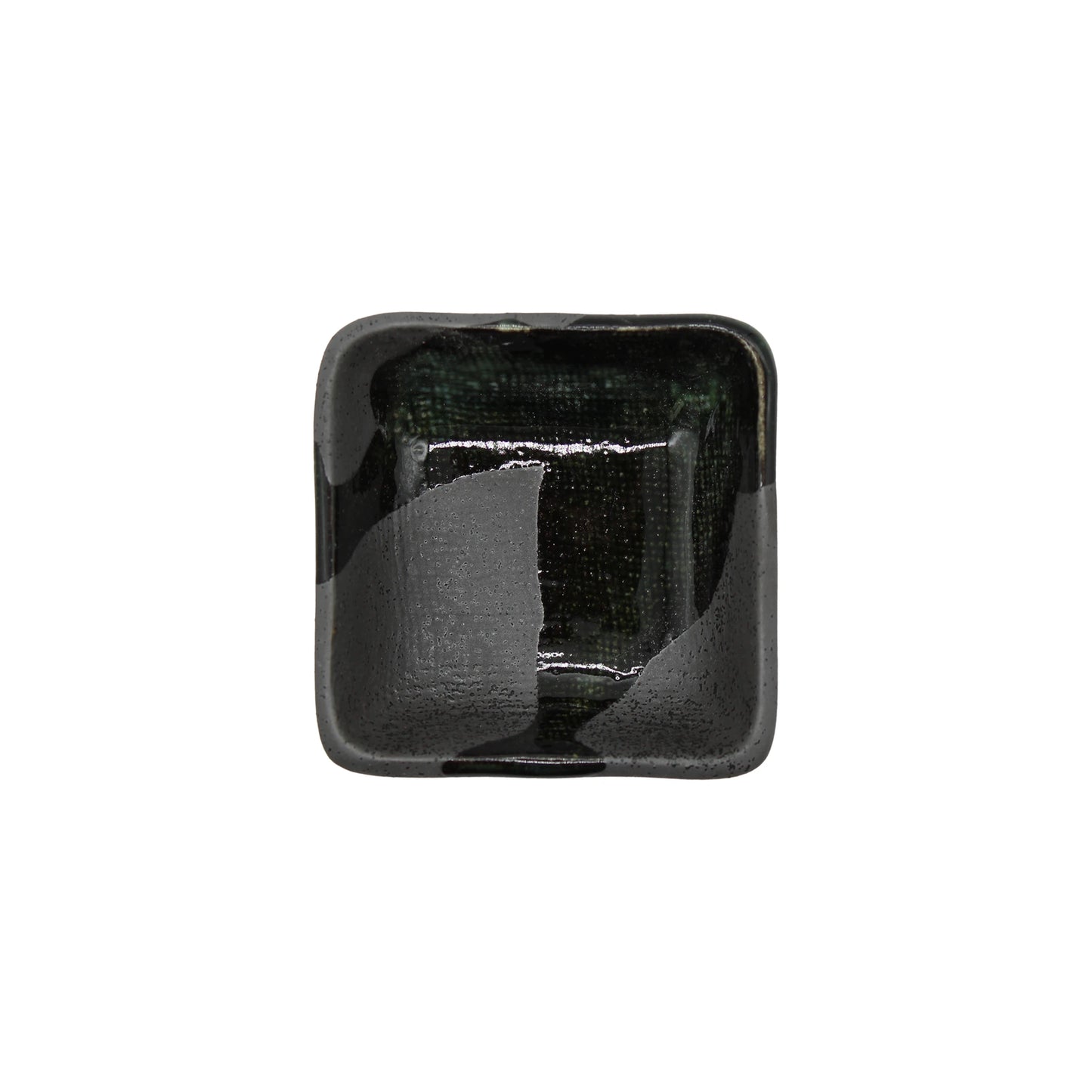 Square Soy Sauce Dish - Mino Craft Green and Grey, featuring a glossy ceramic surface with subtle abstract grey patterns, shown from above against a white background.