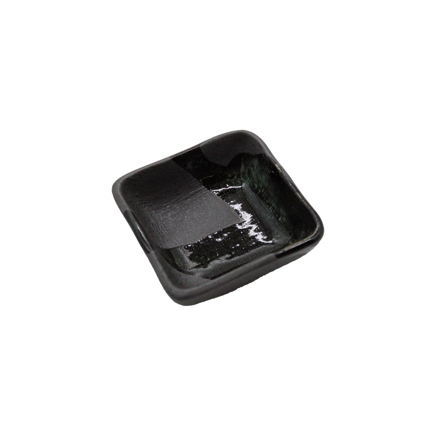 A small, square Soy Sauce Dish - Mino Craft Green and Grey, made from Minoyaki-ware ceramic with slightly curved edges and wabi-sabi aesthetics, sits on a white background.