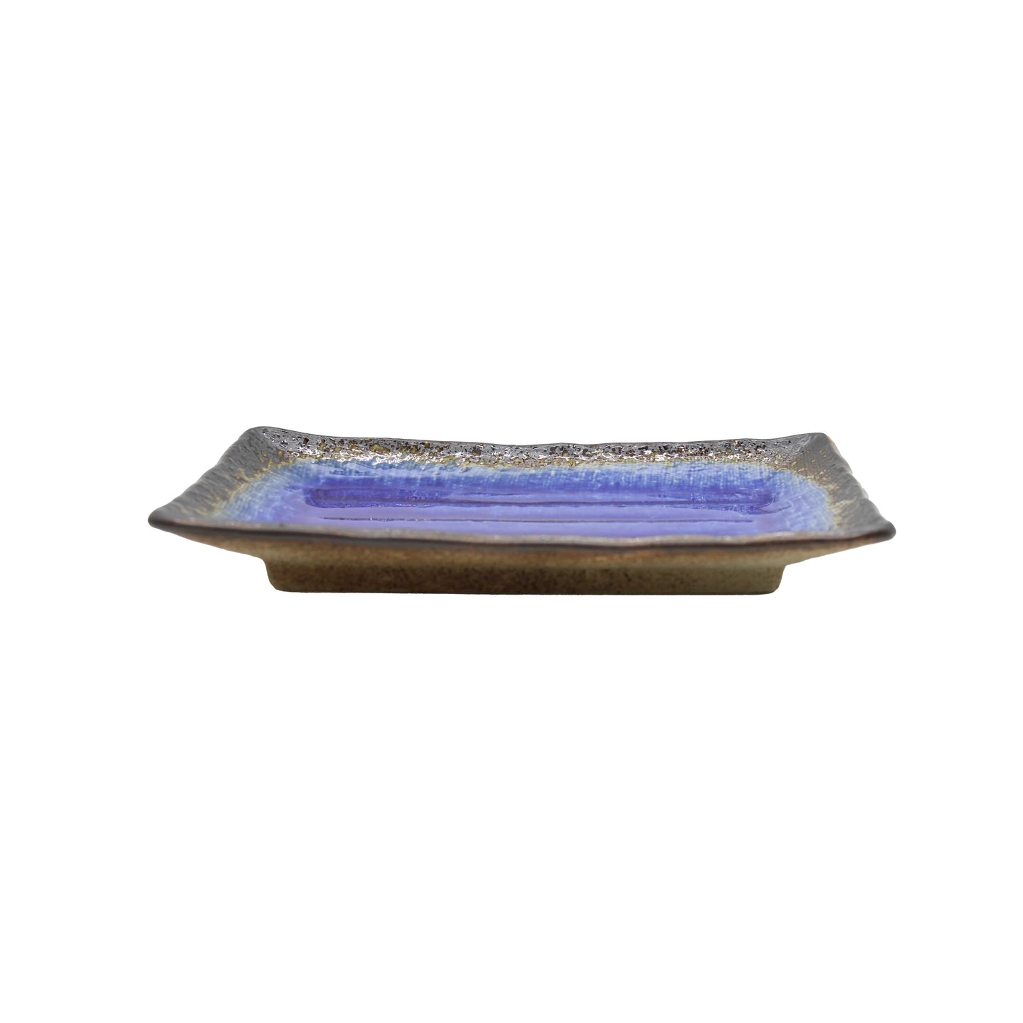 Sushi Plate - Cobalt Blue Rectangular: a Minoyaki porcelain dish with a brown exterior and blue glazed interior, photographed on a plain white background.