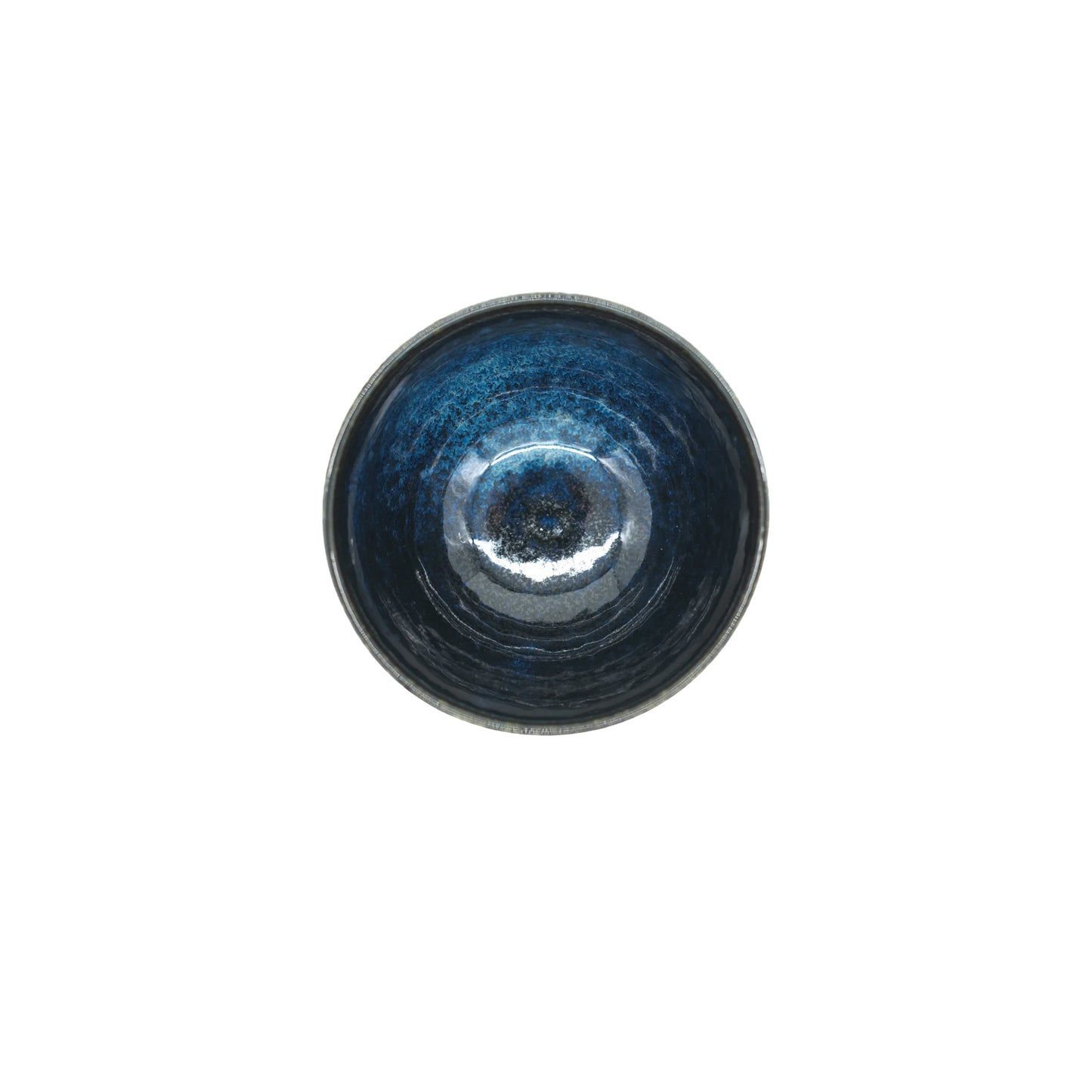 The Tea Cup - Indigo & Blue features a glossy indigo and black glazed interior, shown from above on a plain white background, echoing the style of traditional Japanese tea cups.