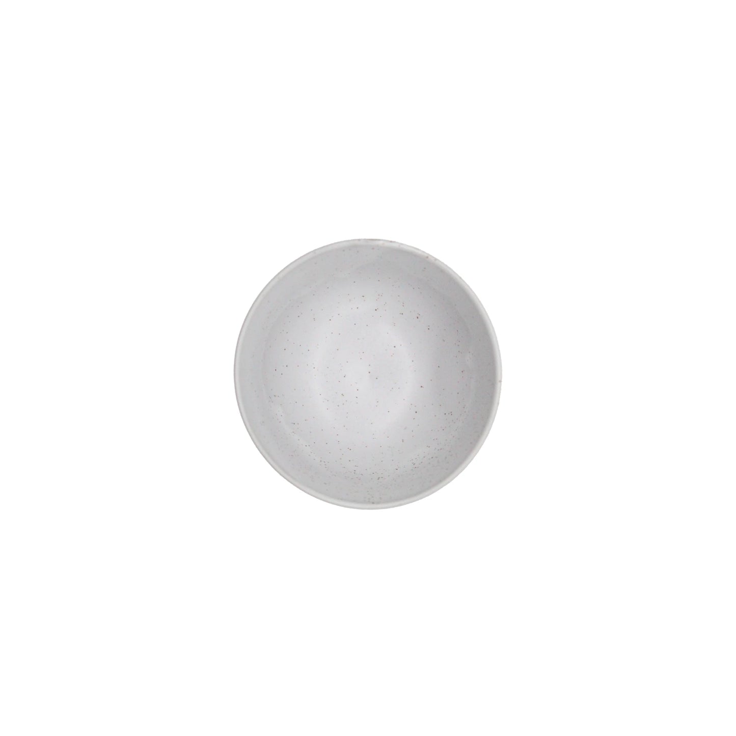 The Tea Cup - Speckled White Ridge is a plain, round ceramic cup with subtle white speckles, inspired by Japanese ceramics and the wabi-sabi aesthetic, shown from above against a white background.