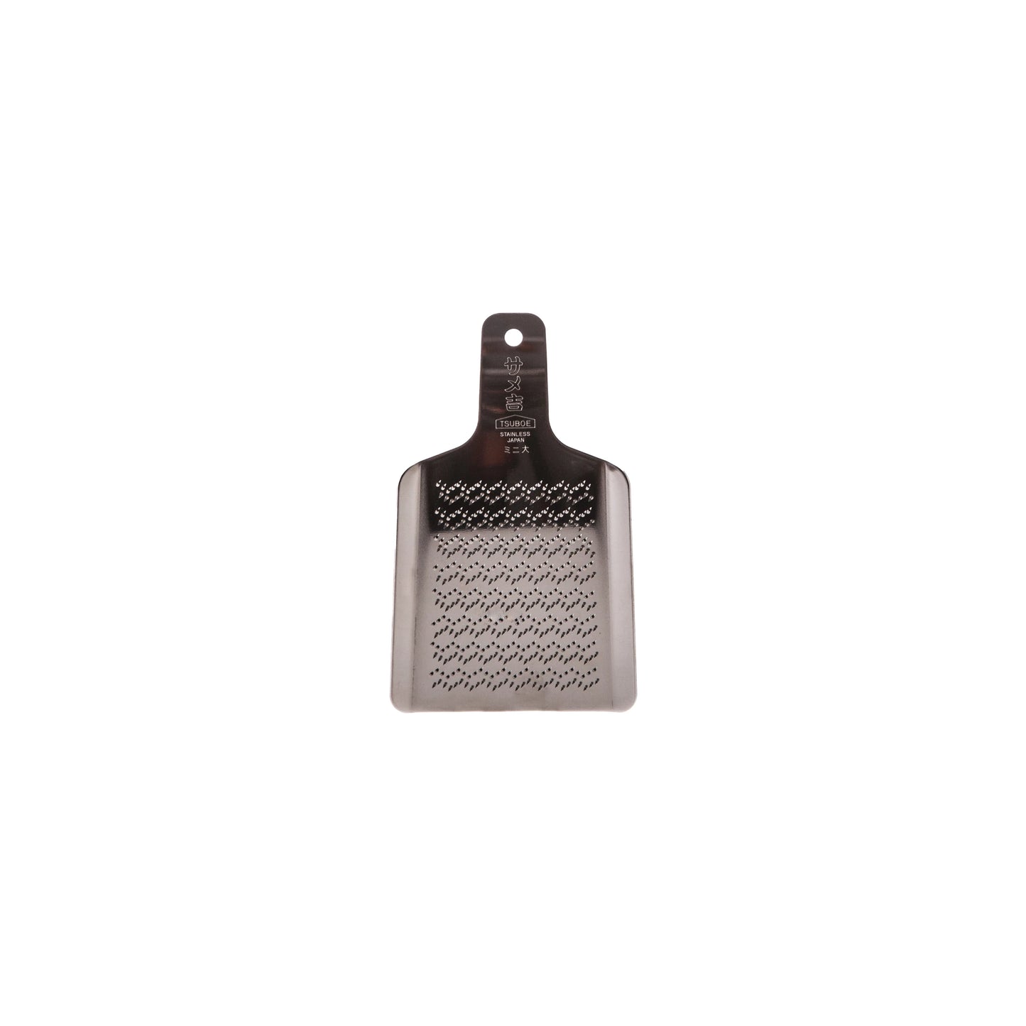 The Wasabi Stainless Steel Grater - Extra Small features a black handle and fine grating surface, shown against a white background.