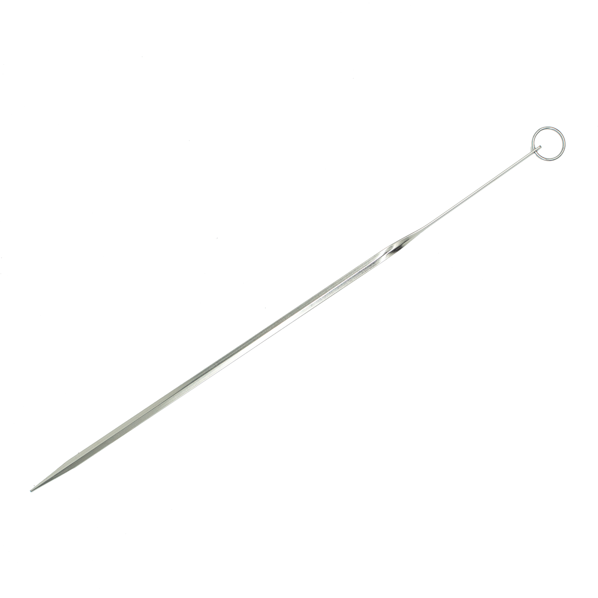 The Premium BBQ Skewer - 30cm is a stainless steel skewer with a thin handle, designed for grilling and easily transferring food during barbecues.