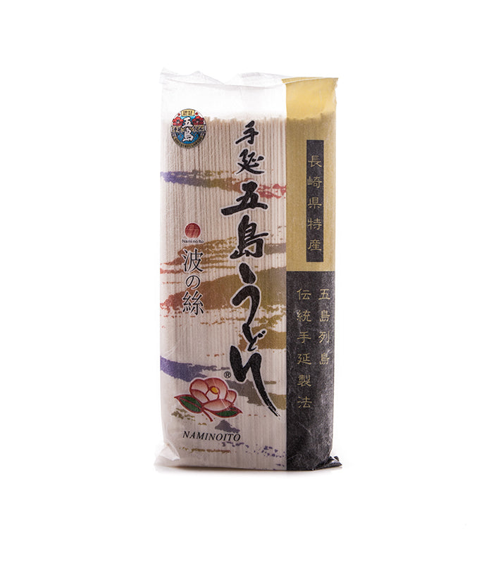A 300g package of Goto Tenobe Udon Noodles, featuring thick strands, Japanese text, and traditional decorative designs on the front.