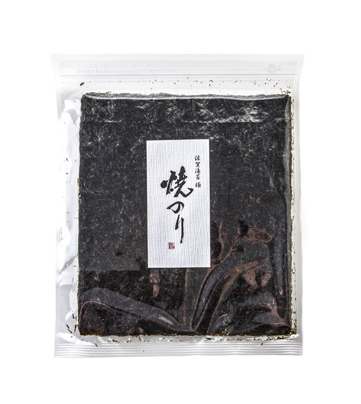 A sealed plastic pack of Sanpuku Roasted Nori - 10 Sheets, featuring premium roasted nori with a white label and Japanese text.