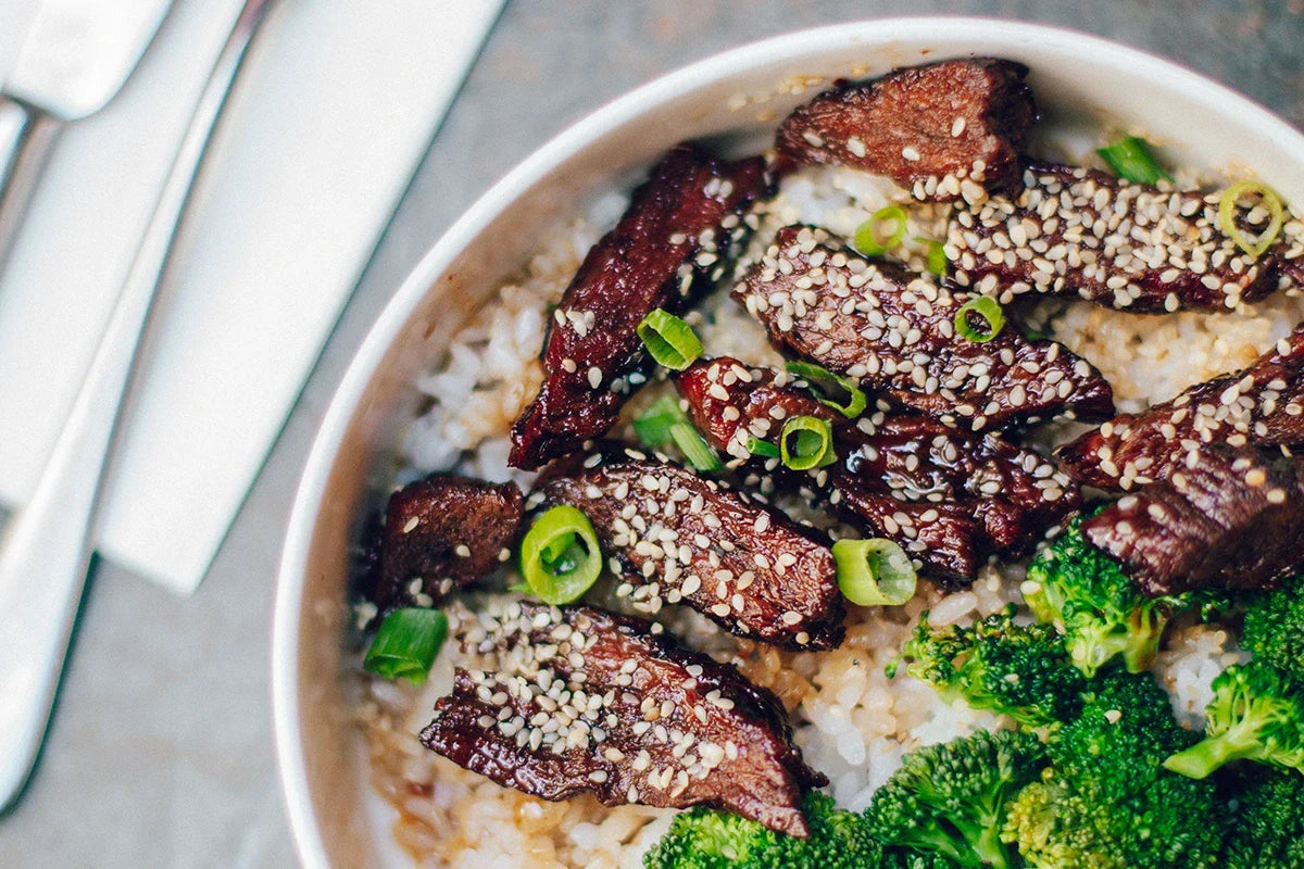 Sticky Soy-Glazed Beef with Sesame Rice