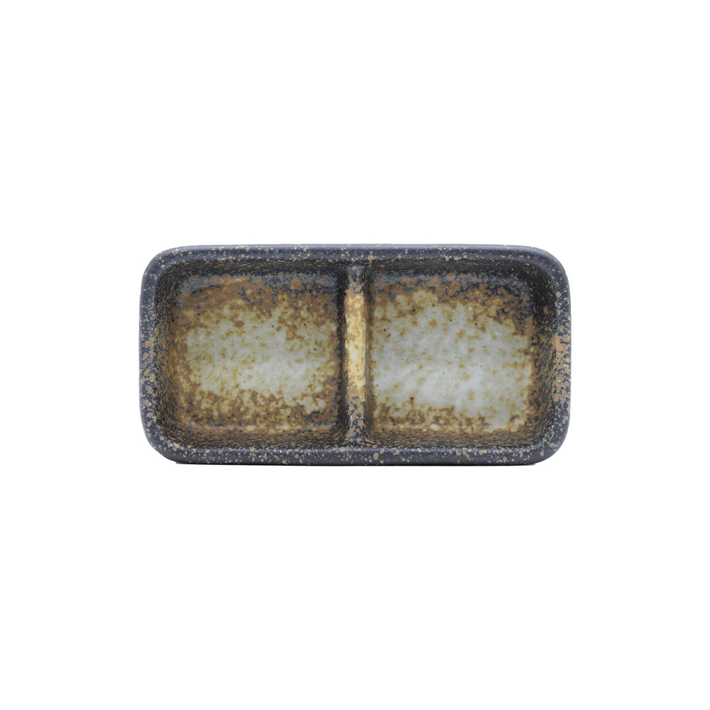 
                  
                    The Dual Compartment Seasoning Dish features a rectangular ceramic design with a speckled brown and white glaze, divided into two equal sections—an elegant addition to any tableware collection.
                  
                