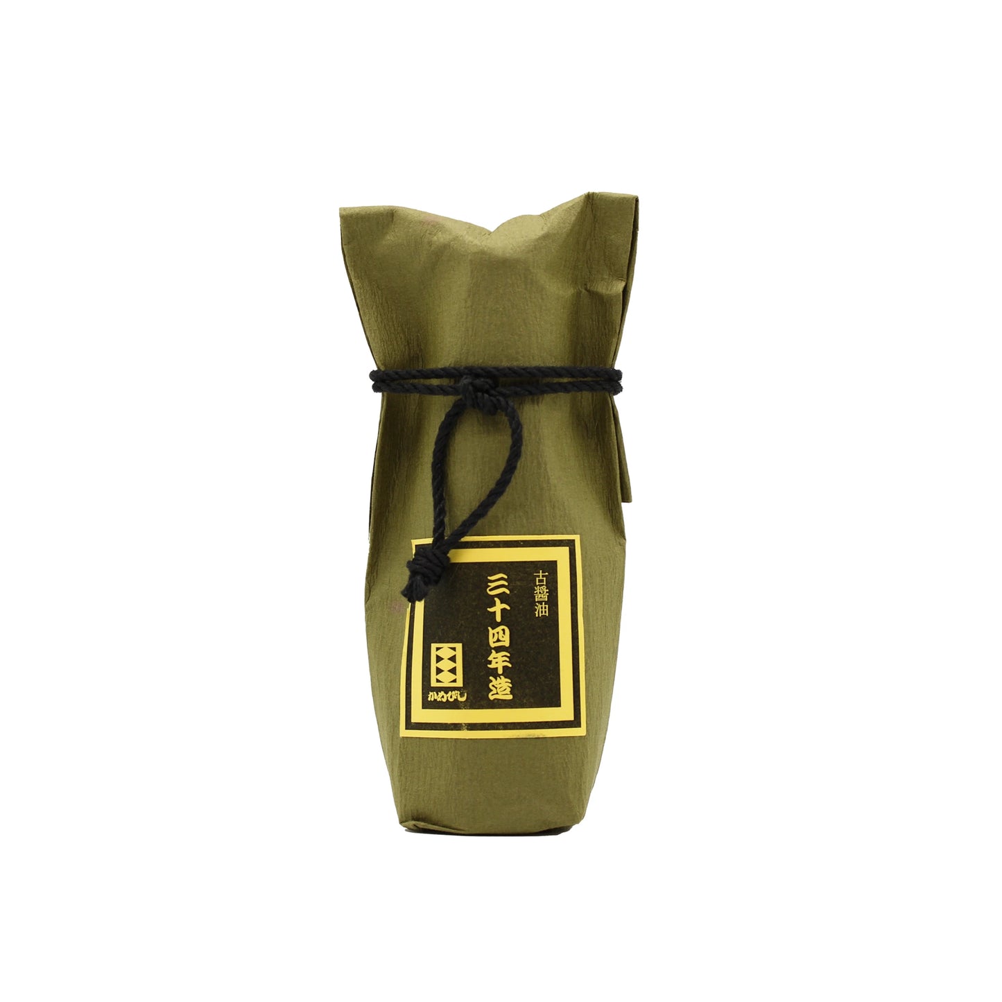 
                  
                    Wrapped in olive green paper with a black cord at the neck, this 55ml bottle features a black and yellow label with Japanese text and contains 34 Year Aged Soy Sauce, traditionally fermented for rich umami flavour.
                  
                