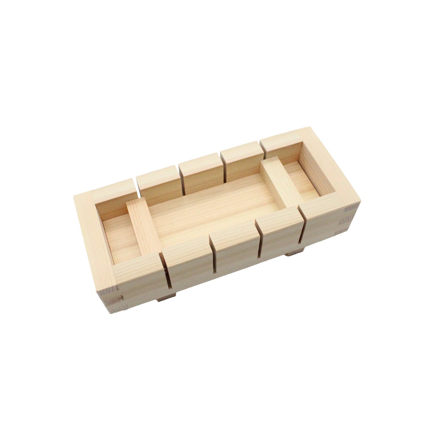 
                  
                    The Cypress Hinoki Oshzushi Press is a rectangular press made of Hinoki wood, designed for precise shaping and cutting with its angled slots.
                  
                
