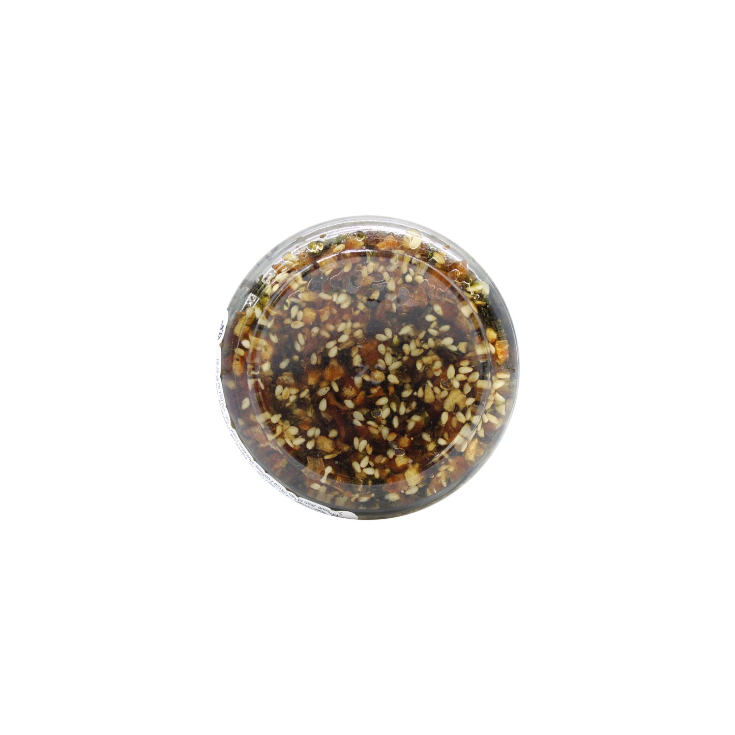 
                  
                    Aosa Seaweed Crispy Condiment - 90g jar shown from above, featuring a blend of sesame seeds, chili oil, and crispy topping against a white background.
                  
                