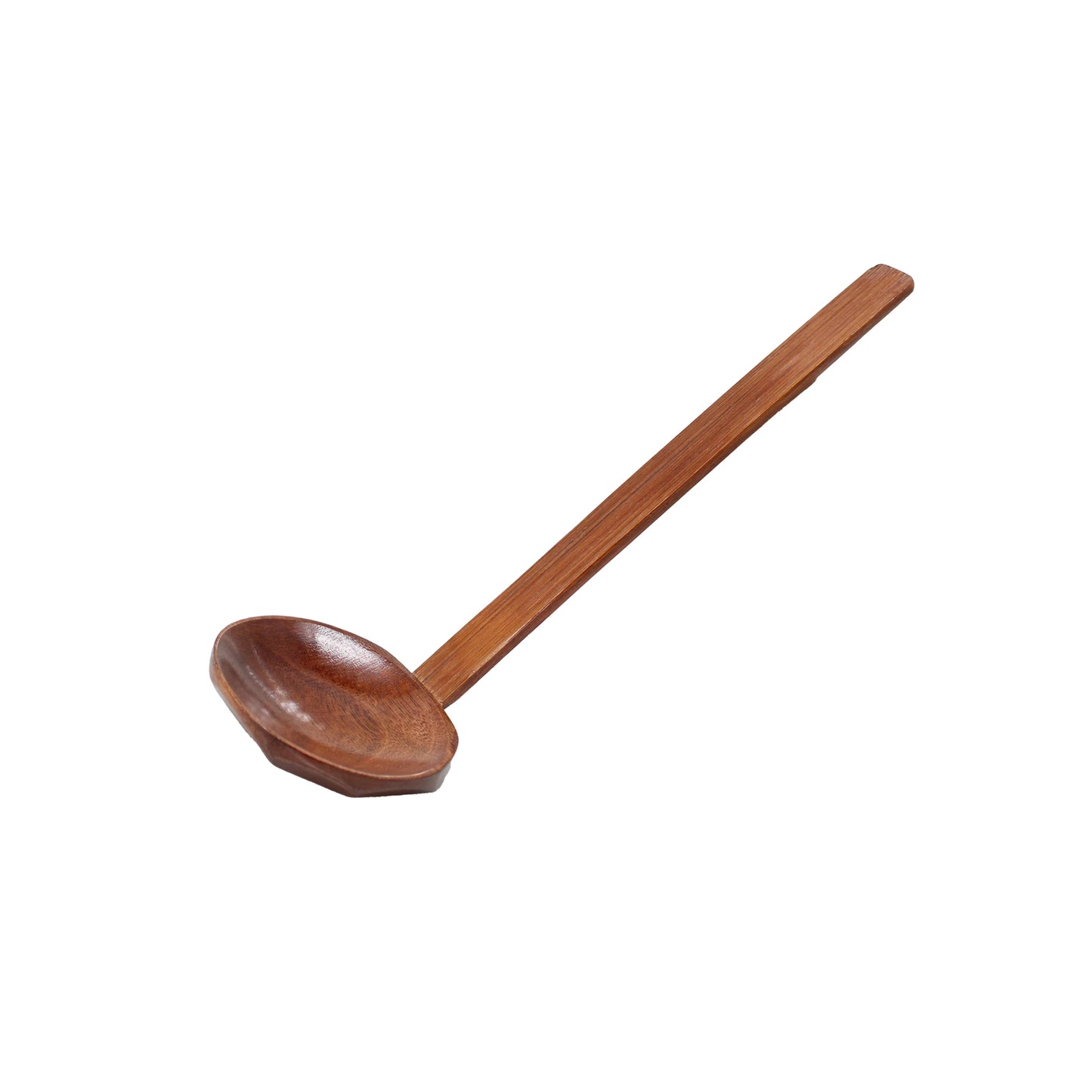 The Bamboo Ramen Spoon features a long handle and a round, shallow bowl, making it ideal for enjoying noodle soups. Shown on a white background.