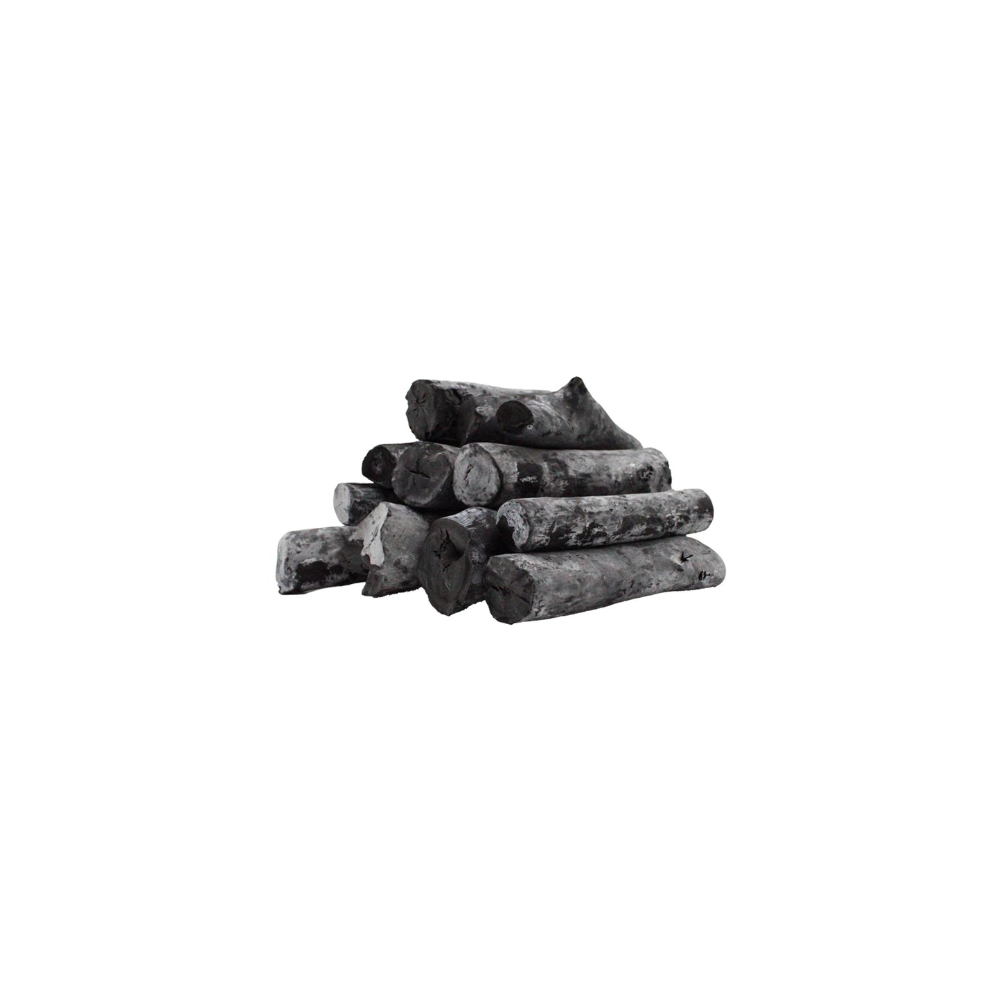 A stack of Binchotan Charcoal Maitiew Wood logs from Vietnam arranged on a white background.