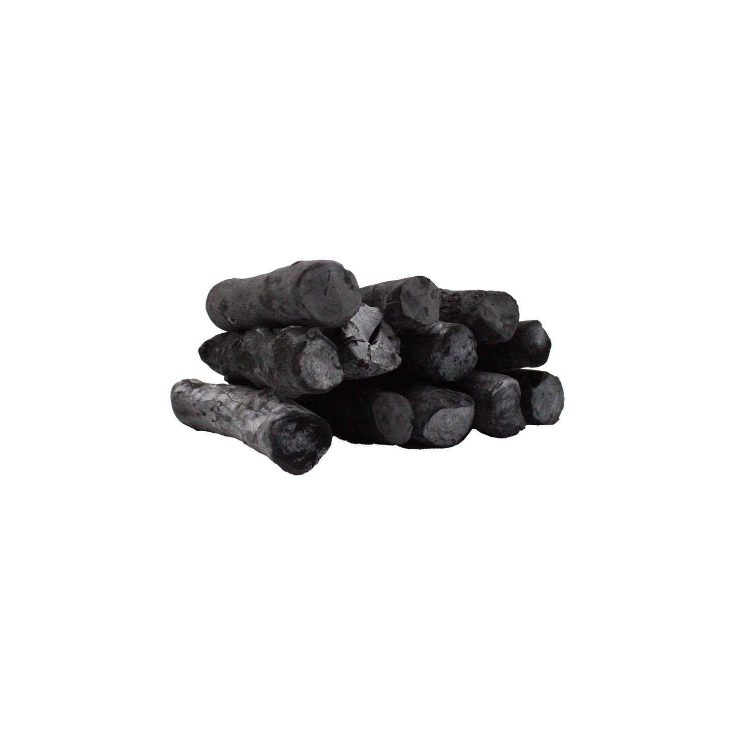 A 1kg stack of Binchotan Kirikomaru Charcoal from Laos, arranged in black logs on a white background.