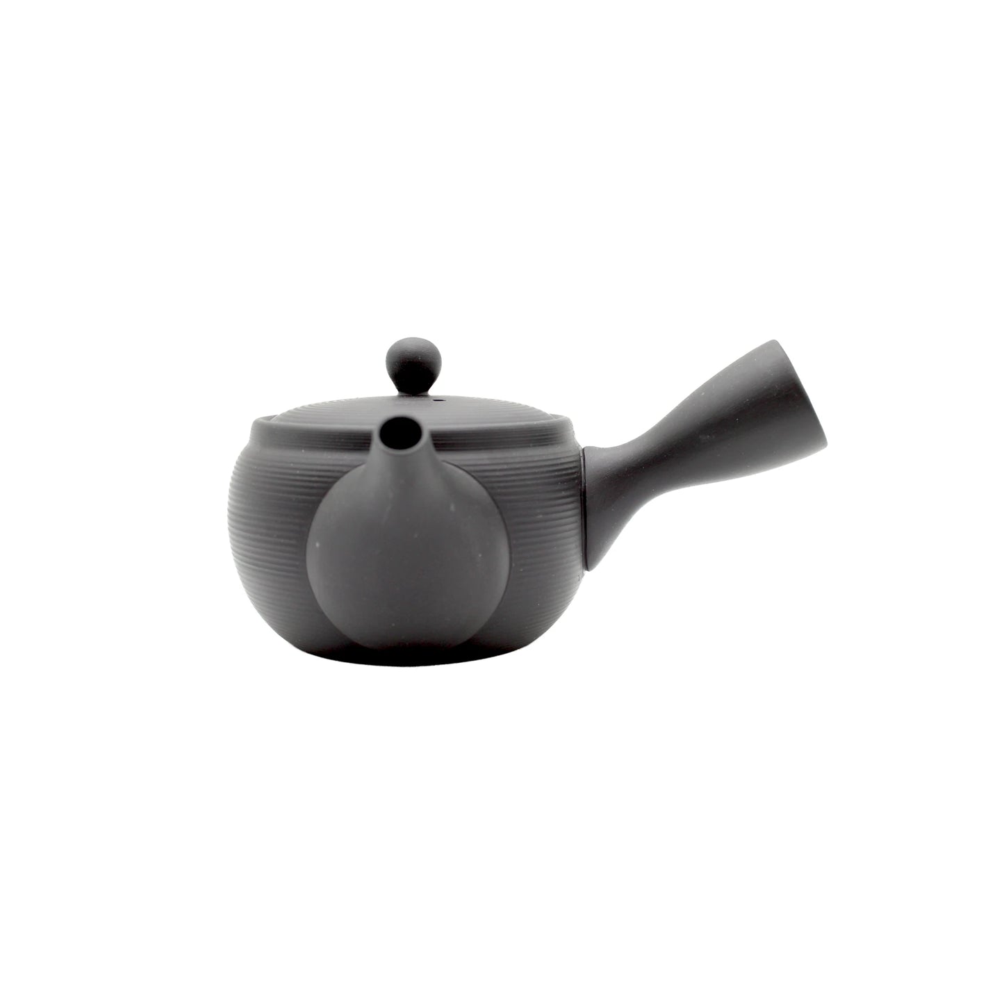 The Black Kyusu Yokode Teapot - 430ml is a round Japanese teapot with a side handle and small lid, shown against a plain white background.