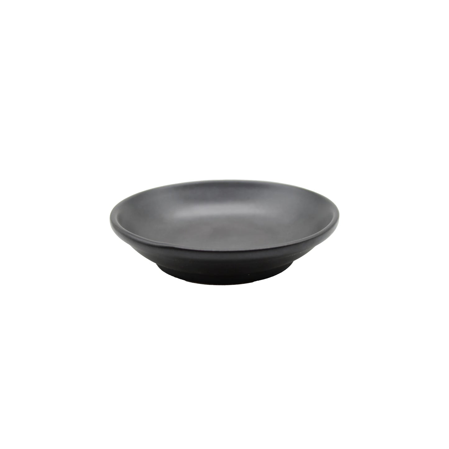 The Soy Sauce Dish - Matt Black is a simple, round dish shown on a white background—ideal for serving pickled vegetables or soy sauce.